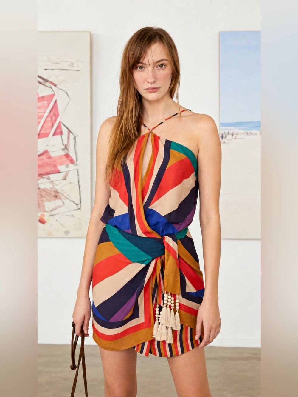 FARM Rio Multicolor Geometric Wrap Mini Dress